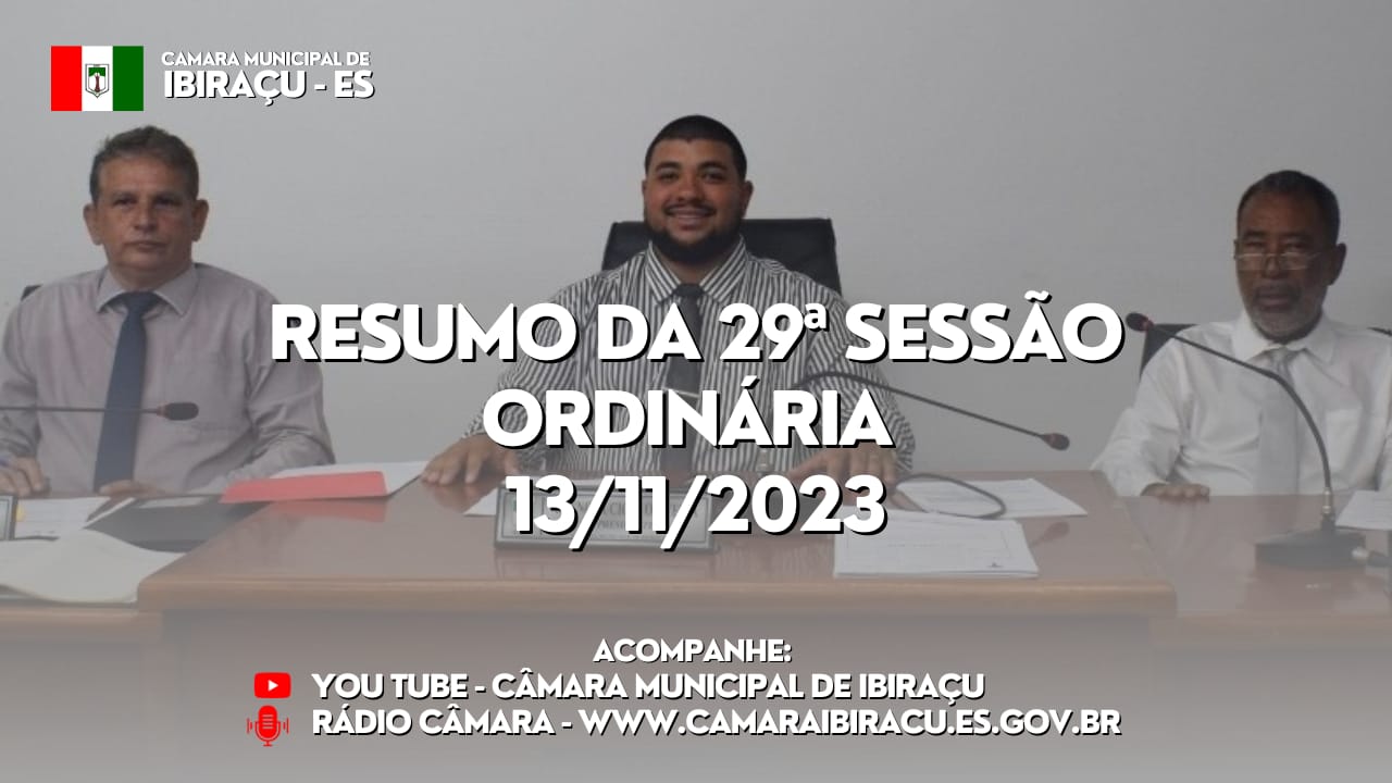 RESUMO DA 29ª SESSÃO ORDINÁRIA